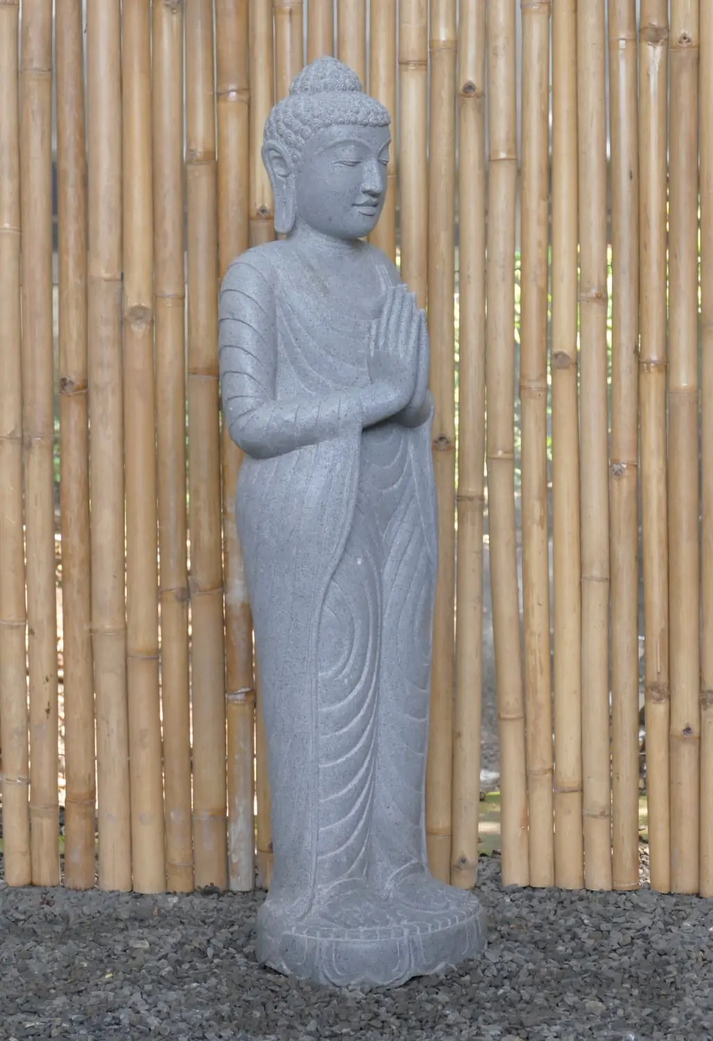  Product image 6 of the product “Standing Buddha made of Riverstone, position Namaskara , H. 118cm. ”
